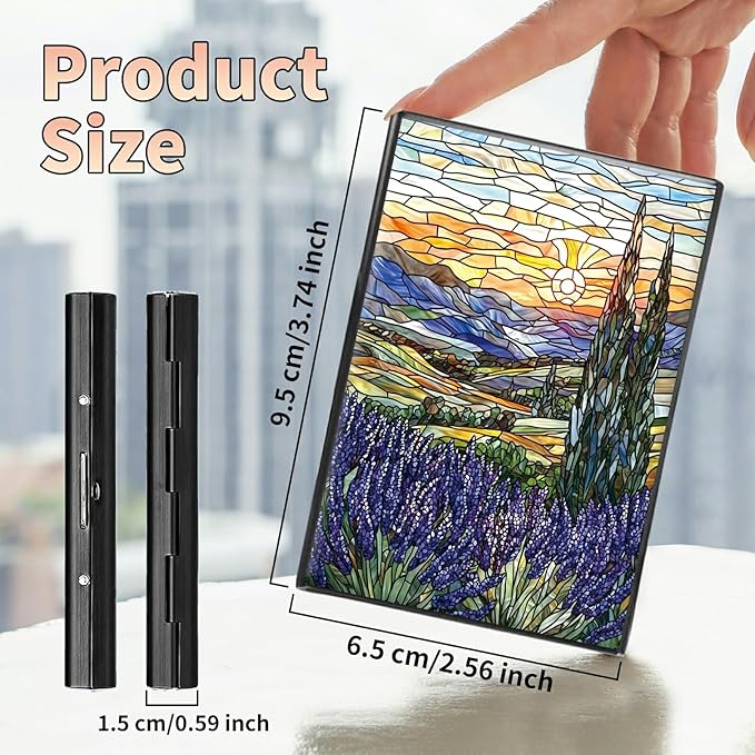 Slim Credit Card Holder, Stained Glass Lavender RFID Blocking Metal Wallet for Men & Women, Aluminum Minimalist Hard Case Pocket-Sized Business Cards Organizer (Fits Up to 10 Cards)