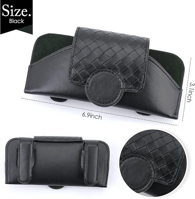 KINIVA Sunglasses Holder for Car Visor Leather Glasses Case with Clips for Car Visor Automotive Interior Visor Accessories Apply to All Car Models (10 Black)