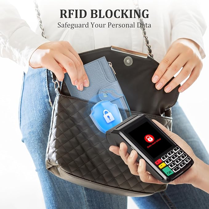 Airkit Small Women's Bifold Wallet, RFID Blocking Credit Card Holder with Zipper, Travel Cute Coin Pocket Wallet for Ladies, Blue