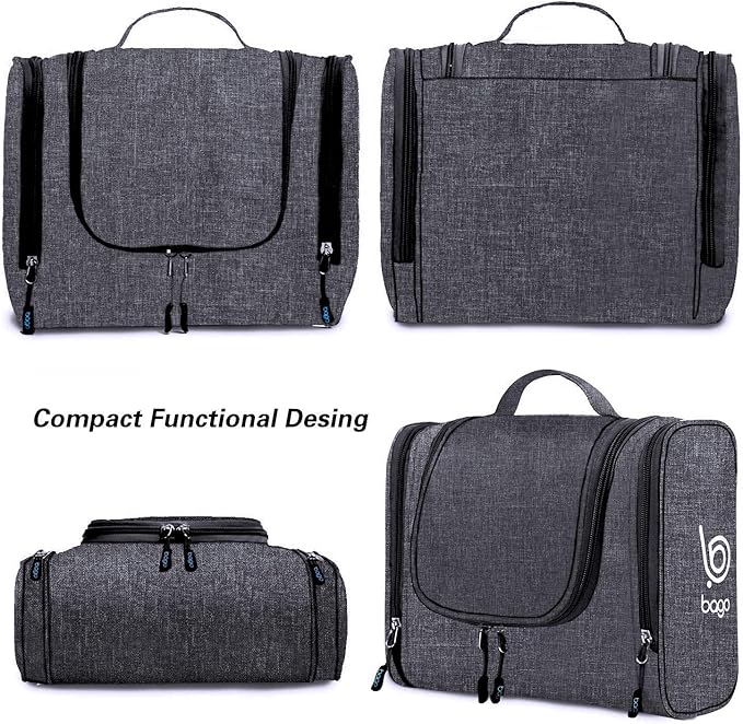 Bago Travel Toiletry Bag for Women and Men - Large Waterproof Hanging Toiletry Bag for Bathroom and Travel Bag for Toiletries Organizer (Snow Black)
