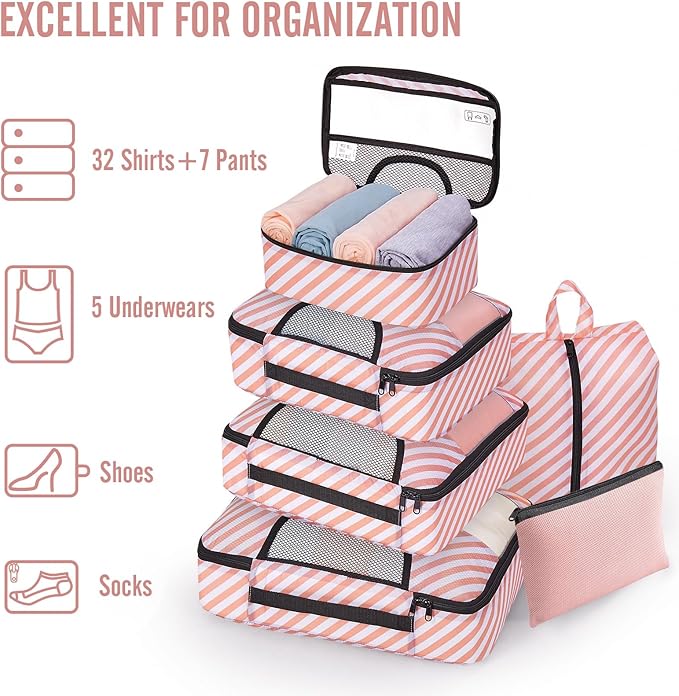 8 Set Packing Cubes for Travel Essentials, Suitcase Organizer Bags in 4 Sizes, Carry-On Luggage Accessories with Laundry Bag, Airplane Must Have, Gifts for Women Men