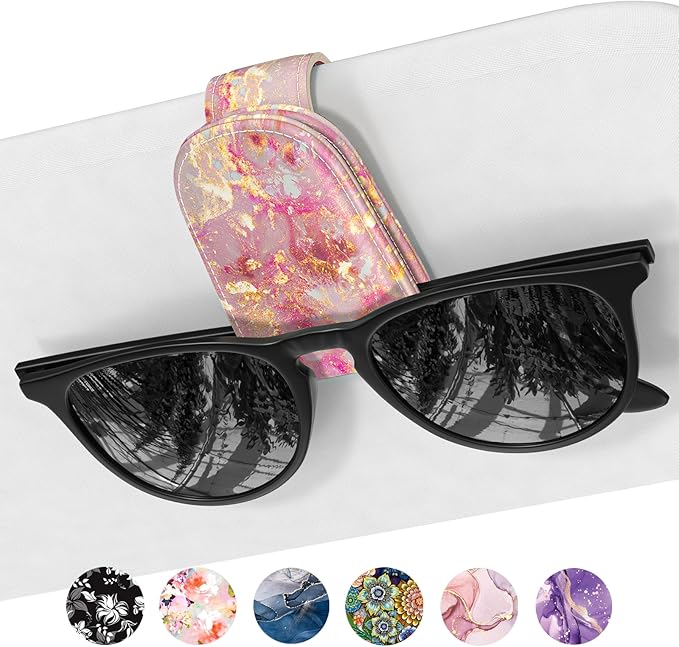 Sunglasses Holder for Car Visor, Magnetic Leather Car Sunglass Holder, Car Sun Visor Glasses Hanger Clip, Car Interior Accessories for Women Men, Fits All Size Eyeglasses