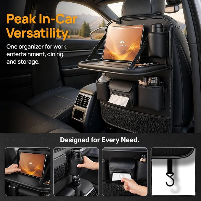 1 Pack Backseat Car Organizer with Tablet Holder, Back of Seat Car Organizer for Kids, Waterproof Kick Mats Car Seat Back Storage, Car Accessories for SUV, Truck, Travel Essentials, Black