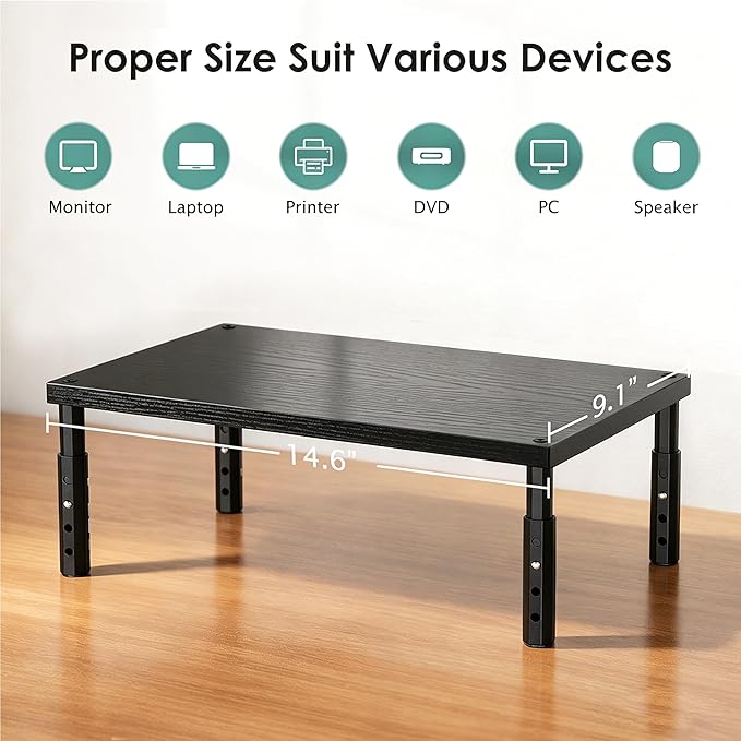OPNICE Desk Organizers and Accessories, Adjustable Computer Monitor Stand Riser, Laptop Stand for Desk, Office Desk Accessories & Workspace Organizers for Home Office, Black-2P