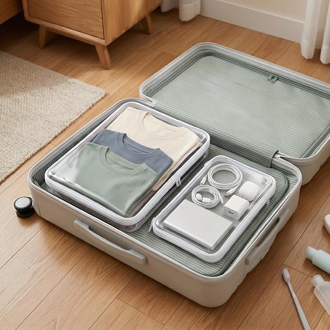 3Pcs Sturdy Clear Hard Shell Zipper Cases, Waterproof Travel Organizers SSL | Diaper bag, makeup, toiletry & toy storage; rigid PET protects from crush, water and dust, with assorted sizes for daily use.