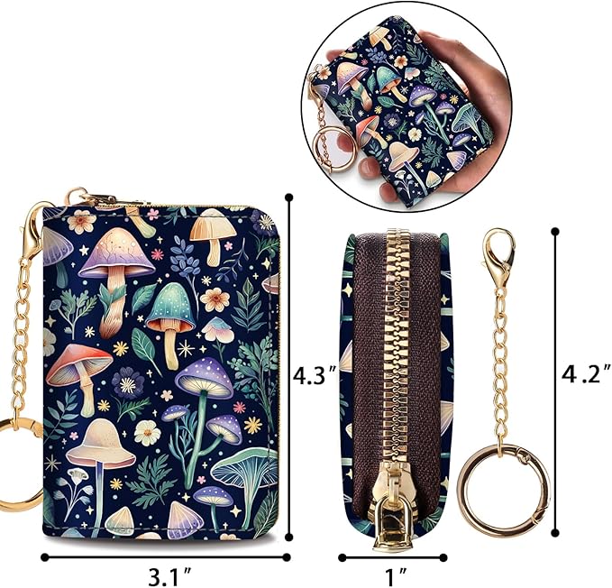 Credit Card Holder RFID Wallet, Small Card Holder Wallet for Women with Keychain Zipper, Funny Leather Print Credit Card Wallets Accordion Gift