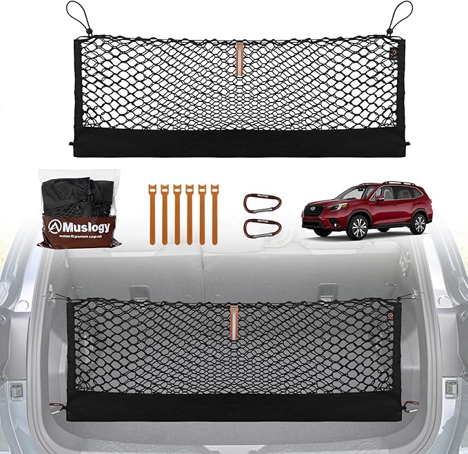 Muslogy Truck Bed Cargo Net Trunk Netting Compatible with 2020-2024 Subaru Forester Accessories, Pickup Cargo Organizer SUV Sedan Storage Net w/Heavy Duty Carabiners
