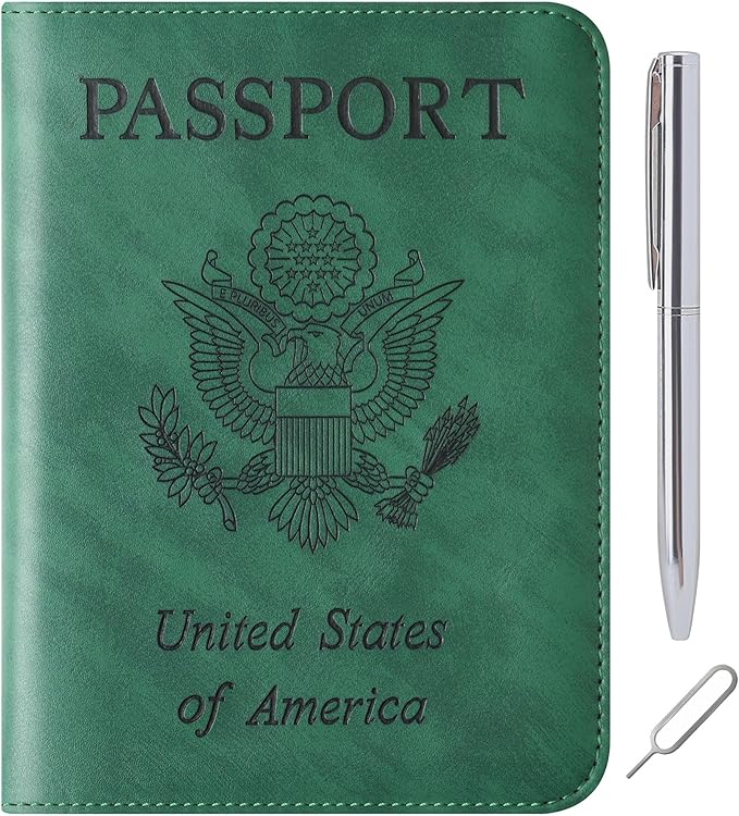 Passport Holder for Travel Essentials Wallet Rfid Blocking Cover Leather Case Vacation Travel Accessories for Women Men (602#Green)