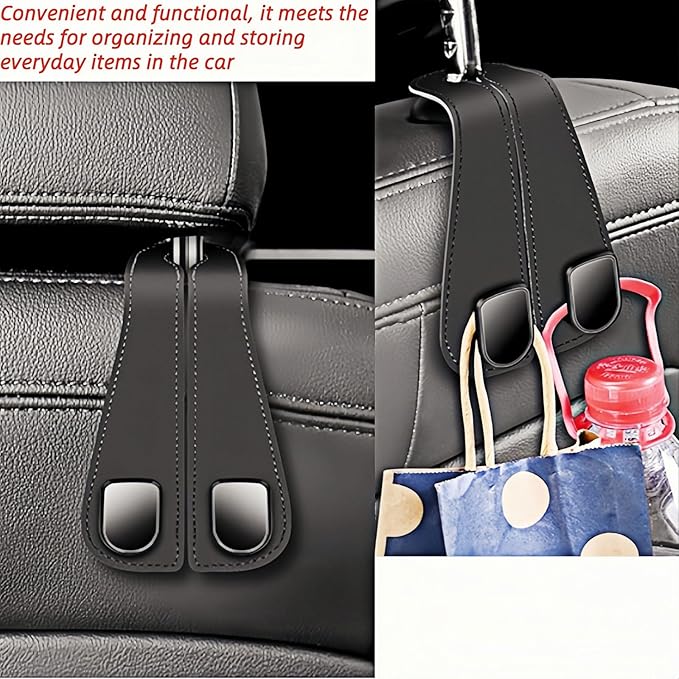 Car Seat Headrest Hooks - 1 Pack Black Auto Seat Back Organizer with Phone Holder, Multi-Function Storage Hooks for Purses/Bags/Coats, Car Accessories for Interior Organization