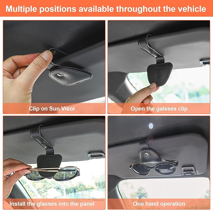 2 Packs Sunglasses Holders for Car Visor - Magnetic Leather Sunglasses Holder and Ticket Card Clip