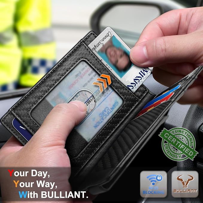 BULLIANT Magnetic Closure Slim Wallet-Genuine Leather Front Pocket Wallet for Men,RFID Blocking,Holds 12 Cards and Money Clip