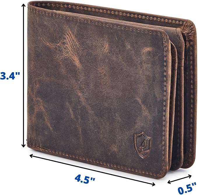 Cochoa Wallet for Men Bifold Leather RFID Blocking High Capacity Slim Card Case with 2 ID Window for Gift (Crazy Horse, Moss)