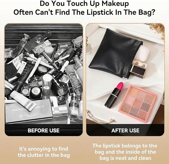4 PCS Small Makeup Bag for Purse, Mini Portable Cosmetic Pouch for Women, Coin Purse Lipstick Cosmetic Accessories Organizer, Travel Storage Pouch, Black