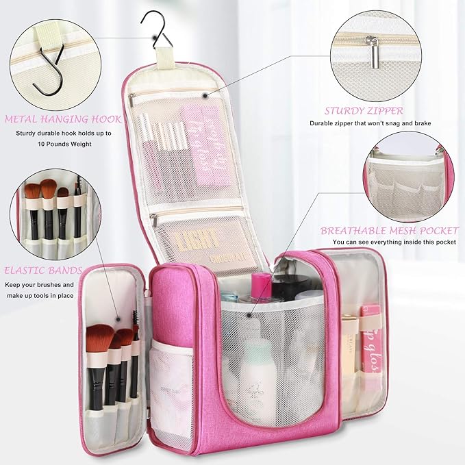 Freegrace Extra Large Hanging Toiletry Bag for Men and Women - Water-Resistant Nylon Travel Bathroom Organizer for Cosmetics, Makeup, and Toiletries