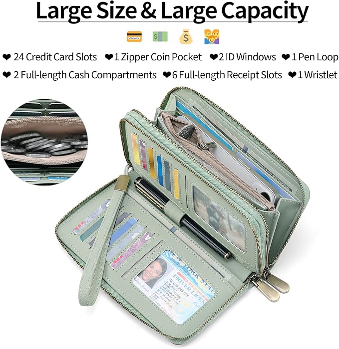 GAEKEAO Wallet for Women Clutch Leather RFID Blocking Wristlet Purse Zip Around Wallets Large Capacity Credit Card Holder