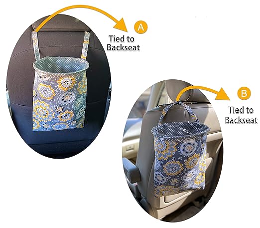 Car Trash Bag Hanging Front Seat Back Seat Headrest Console - Car Trash Bin with Reusable Waterproof Liner and Disposable Bags - Car Waste Basket (Large Black)