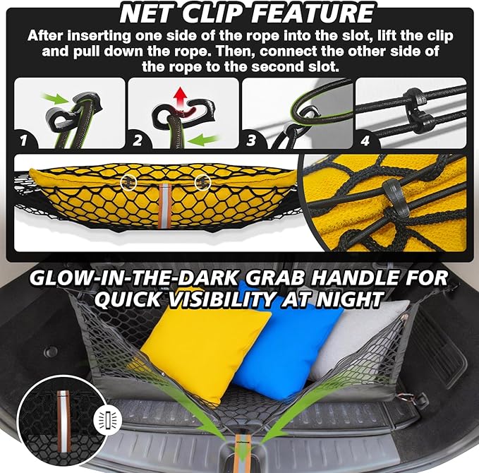 Muslogy Envelope Style Trunk Cargo Net Compatible with 2023 2022 2021 2020 2019 Hyundai Santa Fe Accessories Custom Fit Trunk Organizer Upgraded Storage Luggage Net with Metal Hooks