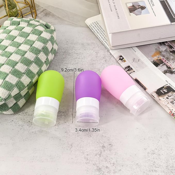 Mziart Travel Bottles for Toiletries, TSA Approved 2oz Silicone Travel Size Containers, 3 Pack Leak-Proof Squeezable Refillable Shampoo and Conditioner Bottles (Pink, Purple, Green)