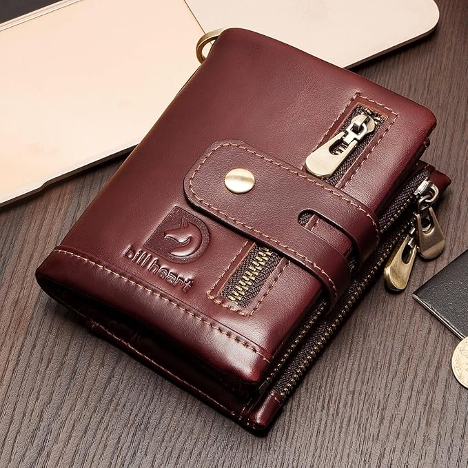 Chain wallets for men, Genuine Leather Biker Wallet with RFID Blocking Brown Color with Chain…