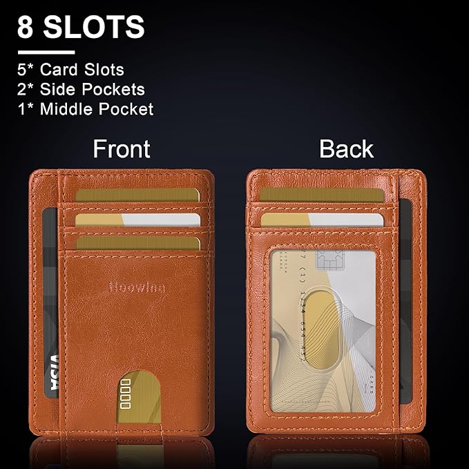Hoewina Slim Wallet for Men, Credit Card Holder Wallet, Minimalist Design - RFID Blocking Front Pocket Leather Thin Wallet for Men and Women(Brown)