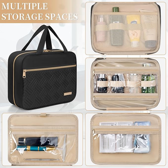 Travel Toiletry Bag for Women & Men Water Resistant Makeup Bag with Hanging Hook Portable Travel Organizer for Travel Accessories, Travel-Sized Shampoo, Toiletries (Large-Black)