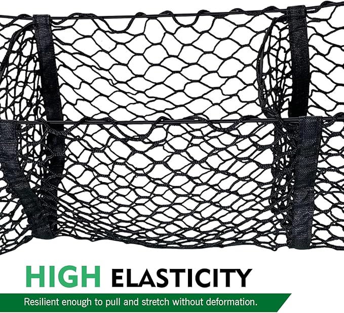 WZP Cargo Net for SUV, Expandable 3 Pocket Heavy-Duty Trunk Net, Truck Cargo Net for Pickup Truck Bed with 4 Metal Hooks, Universal Black Mesh Storage Pocket for Most Vehicles