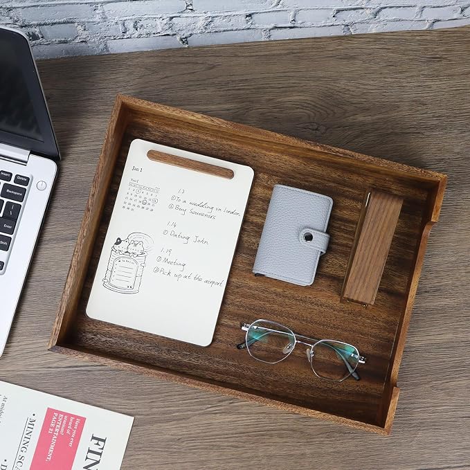 Buqoo Walnut Wood Desk Organizer Letter Tray