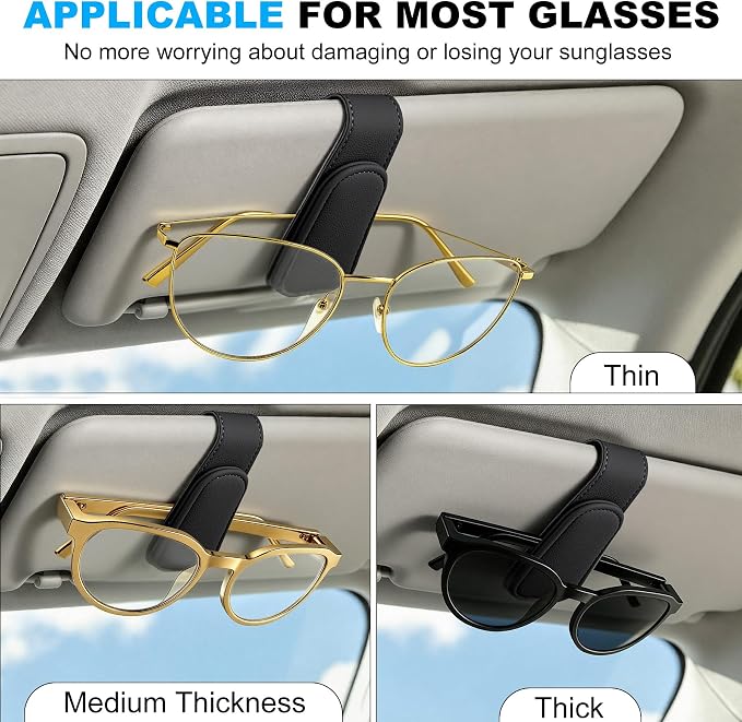 Sunglass Holder for Car Visor Magnetic Leather Visor Sunglasses Clip Eyeglass Hanger Clip for Car Sun Visor Black 1 Pack