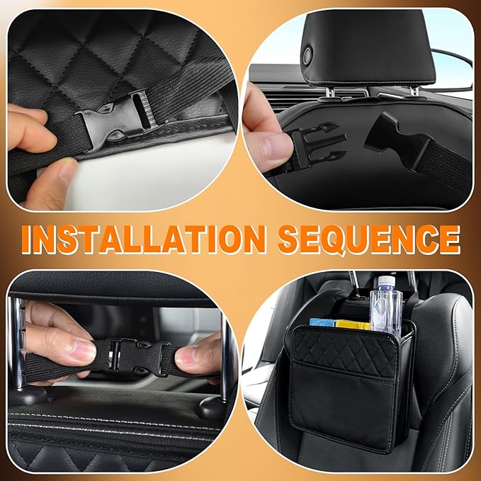 Car Seat Organizer Backseat, PU Leather Hanging Storage Bag with Multiple Pockets, Multipurpose Waterproof Car Organizer Foldable 2.14 Gallon Large Capacity Auto Accessories for Most Cars