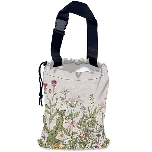 Wild Flowers Car Garbage Bag,Botanical Herbs Waterproof Small Car Trash Bag Hanging Back of Seat,Drawstring Hanging Car Trash Bag with Adjustable Buckle for Car Accessories