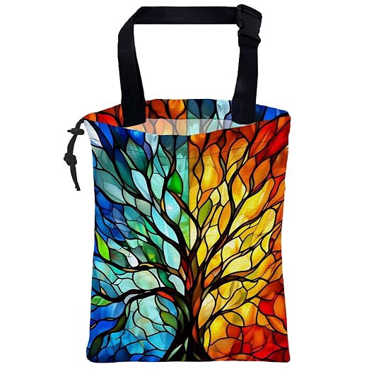 Car Trash Bag Colorful Stained Glass Tree Hanging Canvas Car Trash Bag Waterproof Drawstring Car Back Seat Organizer for Car Back Front Seat Console with Adjustable Buckle