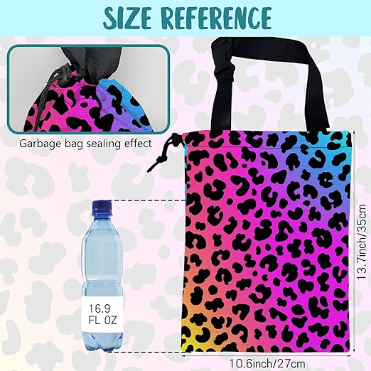 Car Garbage Bag Rainbow Cheetah Leopard Print Drawstring Car Trash Bag Hanging for Back Seat with Adjustable Buckle Canvas Vehicle Trash Can Easy-to-Install