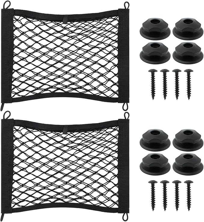 2pcs Universal Small Cargo Net, Elastic Car Organizer Net Pocket RV Netting Pouch Bag, for Trunk RV Boat Storage Mesh Pocket Nets Home Auto Cargo Nets Pockets with Screws