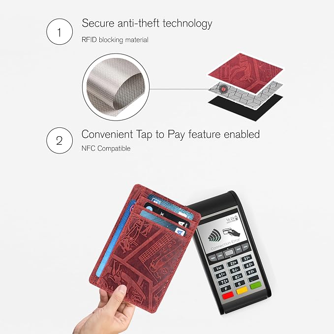 Oak Leathers Leather Slim Minimalist Wallet for Men & Women RFID Front Pocket Leather Card Holder Wallets (Egyptian Red)