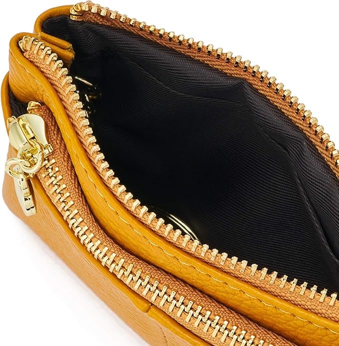 ZOOEASS Women Genuine Leather Zip Mini Coin Purse With Key Ring Triple Zipper Card Holder Wallet
