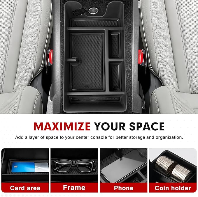 Autorder Center Console Organizer for 2025-2026 Toyota Camry Accessories Armrest Storage Box Secondary Insert Tray with Anti-Slip Mat