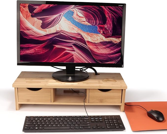 KINSON Bamboo Desk Organizers and Storage / Laptop Desk Riser - 1 Unit