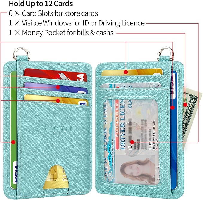 EcoVision Slim Minimalist Front Pocket Wallet, RFID Blocking Credit Card Holder Wallet with Detachable D-Shackle for Men Women