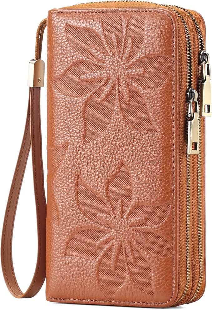 GAEKEAO Wallet for Women Clutch RFID Blocking Wristlet Leather Purse Large Capacity Credit Card Holder with Grip Hand Strap