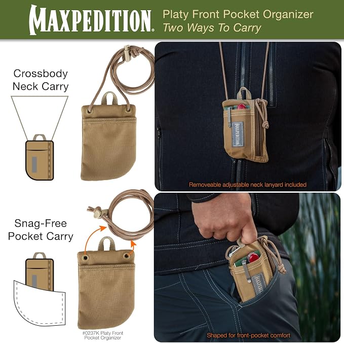 MAXPEDITION Platy Pocket Organizer, Durable EDC Tool Pouch for Men, Neck Wallet with Paracord Lanyard, Holds Flashlight, Multitool, Pen, Notebook