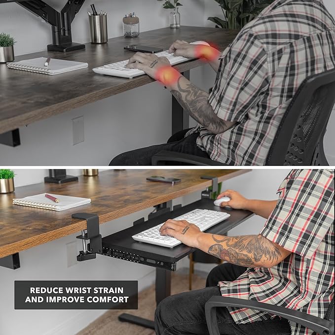 Mount-It! Under Desk Keyboard Tray, 30" Extra-Wide Clamp-On Slide-Out Drawer, Holds 11 lbs, Fits Desks up to 1.77" Thick, No-Drill C-Clamp Mount