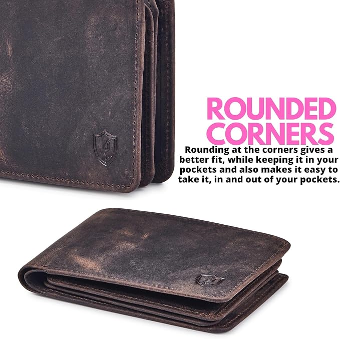 Cochoa Wallet for Men Bifold Leather RFID Blocking High Capacity Slim Card Case with 2 ID Window for Gift (Crazy Horse, Coffee)
