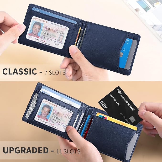 RUNBOX Slim Money Clip Wallets for Men RFID Blocking 11 Card Holder Minimalist Small Thin Carbon Leather Bifold Mens Front Pocket Wallet Gift Box