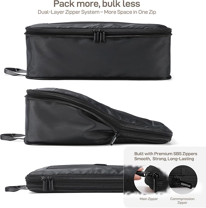EPICKA TripCozy Compression Packing Cubes - 4 Set Durable Travel Organizer Bags with Mesh Top, Expandable Travel Accessories for Carry on, Luggage, Suitcase, Backpack (Dark Grey)