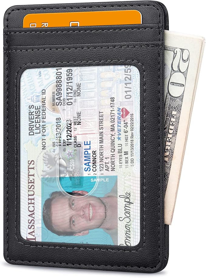Buffway Mens Slim Wallet, Minimalist Thin Front Pocket Leather Credit Card Holder with RFID Blocking for Work Travel | Minimalist, Thin, Front Pocket, Credit Card Holder, RFID Blocking, for Work Travel