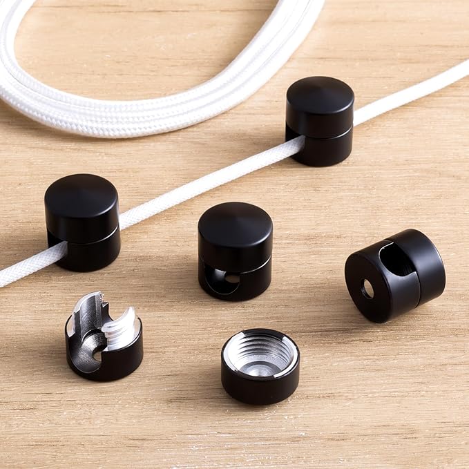 5 Sets Charger Holders for Cords, Matte Black Color Adjustable Cable Anchor Holders, Adhesive Metal Cord Clips, Cable Management Wire Organizers for Desk, Office, Nightstand