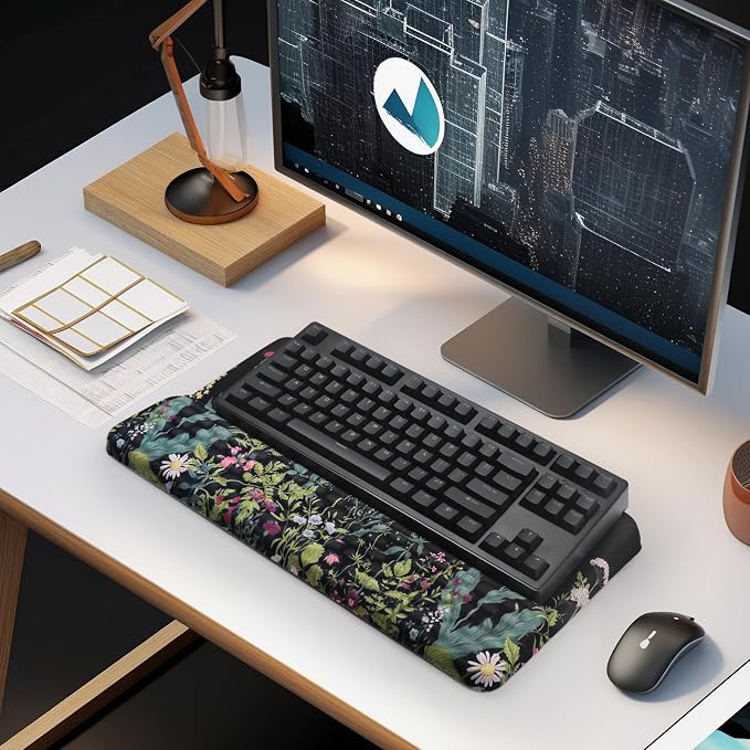Ergonomic Keyboard Stand with Wrist Rest, Computer Wrist Support Pad, Tilted Keyboard Riser Holder Lift Tray with Wrist Pad, Easy Typing, Comfy Soft Memory Foam Desk Cushion for Office