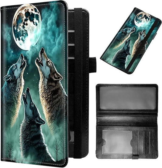 Checkbook Cover for Women & Men PU Leather Checkbook Covers for Personal Checkbook Check Book Credit Card Holder Holder Wallet with RFID Blocking for Duplicate Checks,Cool Wolves Howling at The Moon