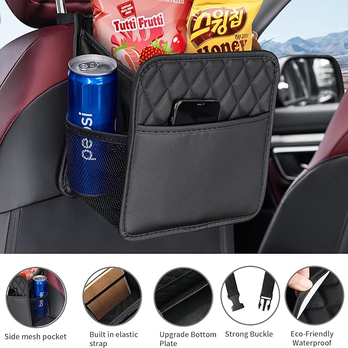 Backseat Car Organizer, Large Hanging Car Organizer Backseat Leather Front & Backseat Multifunctional Waterproof Car Organizers and Storage Back Seat (Black 2Pack)