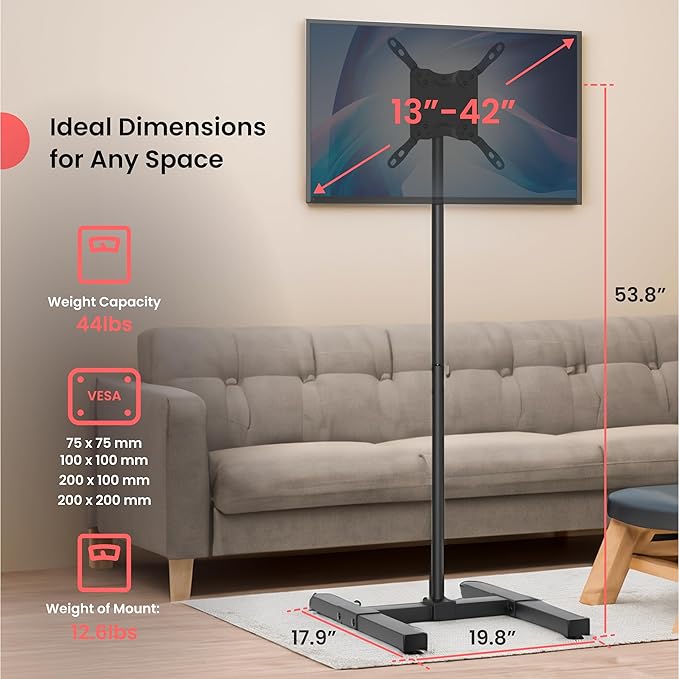 CTA Height Adjustable TV Stand ??CTA VESA-Compatible Universal Floor Stand for TVs & Monitors 13-42-inch up to 44 lbs. - Black (ADD-DMHA)